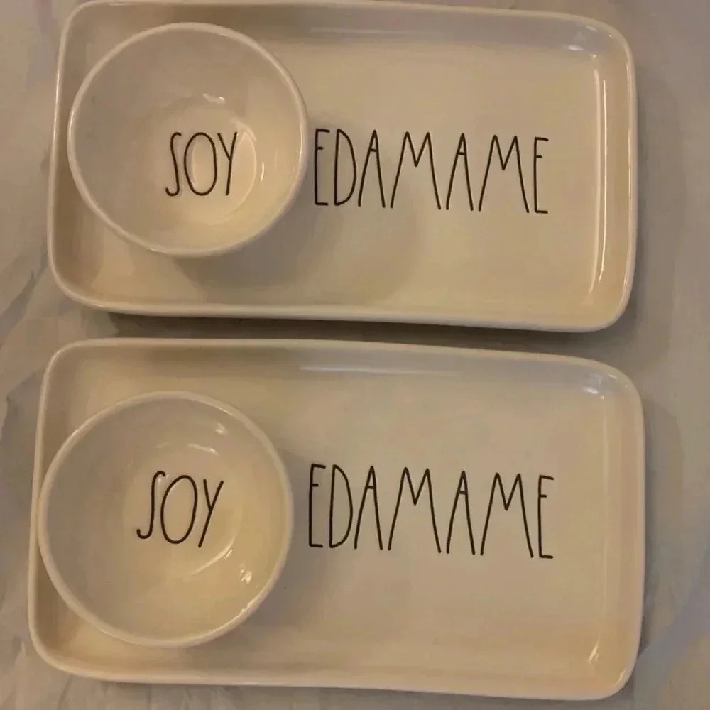 Rae Dunn Edamame Soy‎ Tray Set HTF (2)